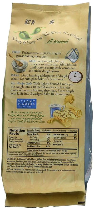 Pack of 6 15 oz Sticky Fingers Bakeries Bulk Scone Mix: Just Add Water Scone Mixes (Original)