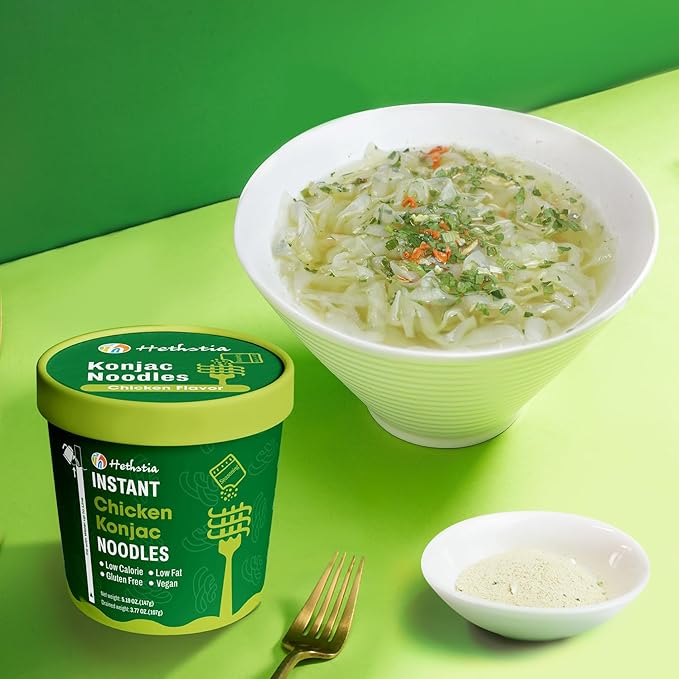 Hethstia Konjac Noodle Chicken Soup 6-Pack Instant Shirataki Noodle Soup Cups - Low-Calorie Sugar-Free Low-Carb Gluten-Free 34.32 oz Vegan Konjac Pho Pasta Chicken Broth Healthy Asian Noodles