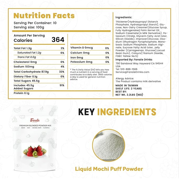 Fanale Premium Mochi puff Bubble Tea Flavoring Powder | Perfect for Baking Smoothies Desserts and Drinks | Instant Flavoring Powder for Boba Milk Tea - 2.2 Pounds (Pack of 1)