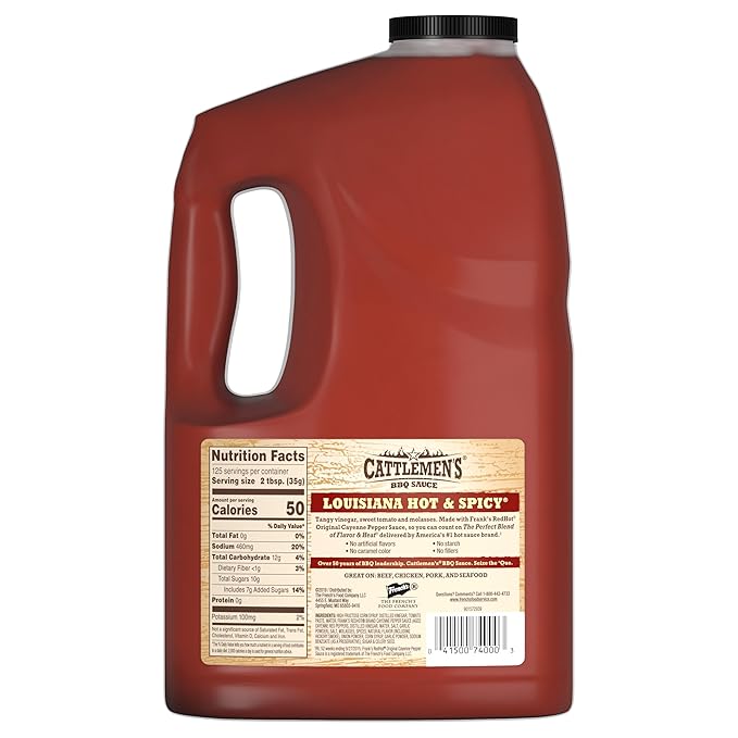 Cattlemen's Louisiana Hot &amp Spicy BBQ Sauce 1 gal - One Gallon Container of Spicy Barbeque Sauce Made with Ripe Tomatoes Best on Shrimp Chicken Tacos Meatballs and More