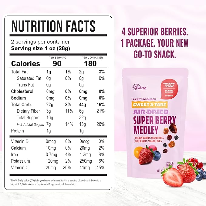 Whitney Jordan Naturals Air-Dried Super Berry Medley 16 oz Pack of 2 - Dried Fruit Snack Made from Real Berries - Non-GMO Gluten-Free Vegan Chewy Real Fruit for Clean Snacking