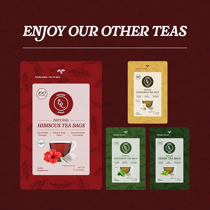 Gourmet Royale Hibiscus Tea 100 Count Sustainable Tea Bags Pure Hibiscus Flowers Caffeine &amp Sugar Free Non-GMO &amp Vegan Grown in Sri Lanka (Pack of 1)