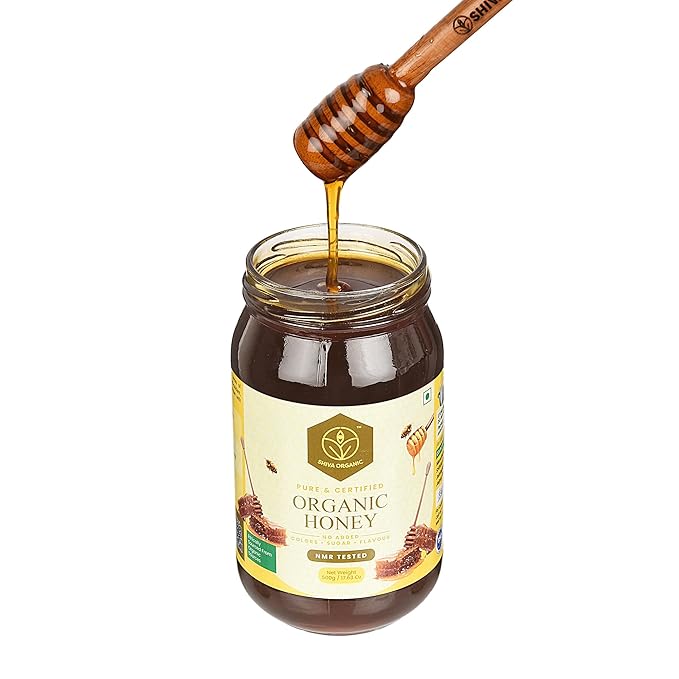 Shiva Organic's NPOP Organic Certified Honey - NMR Tested Natural Honey No Added Sugar Flavorful - 17.63 ounces (500g)