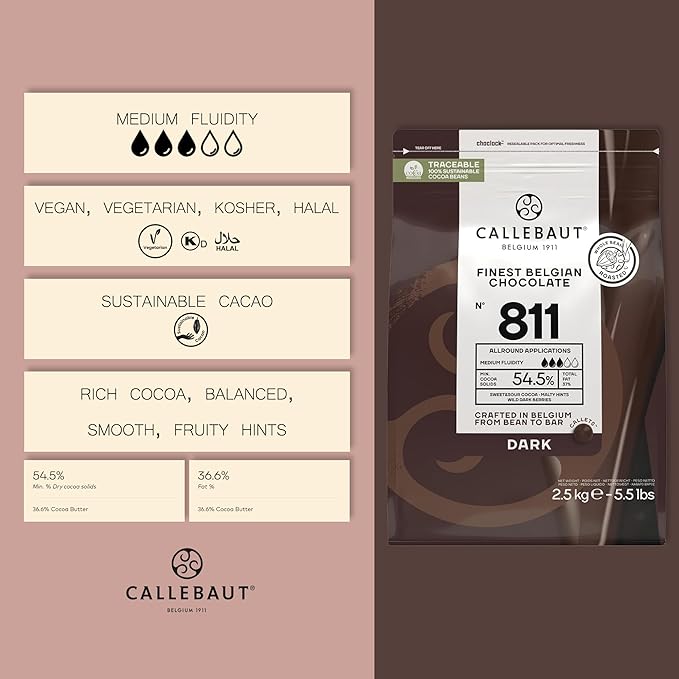 Callebaut No 811 Finest Belgian Dark Chocolate Callets Couverture 54.5% - 2.5Kg
