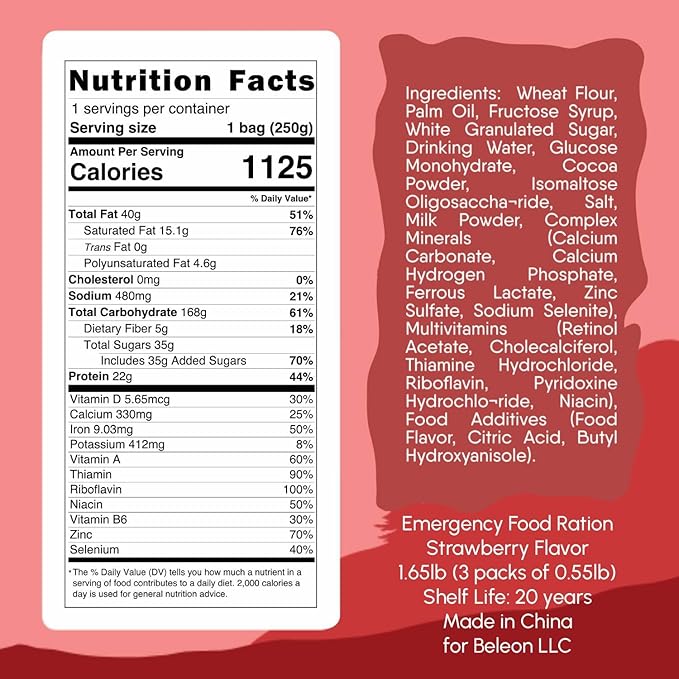 Emergency Food Supply - Strawberry Survival Ration - 20 Years Shelf Life - 3 Days