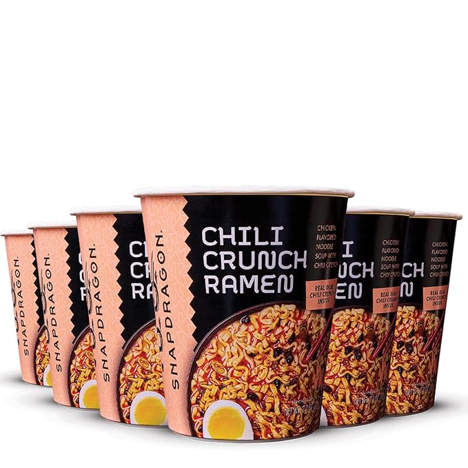 Snapdragon Chili Crunch Ramen Cup Noodles - 6 Pack Instant Ramen Bowl with Authentic Wheat Noodles Soup Sauce Base Vege Pack and Chili Crunch Oil. Microwave or Hot Water Easy Meal Prep