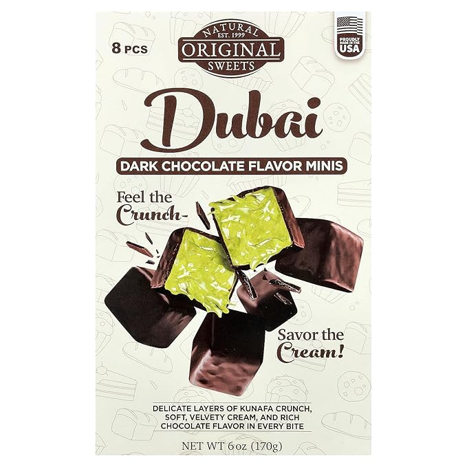 Original Natural Sweets - Dubai Chocolate Minis Savor The Pistachio Cream Feel The Crunch 6 oz | Luxury Rich Chocolate Delicate Layers of Kunafa Crunch Soft Velvety Cream Individually Wrapped Fre