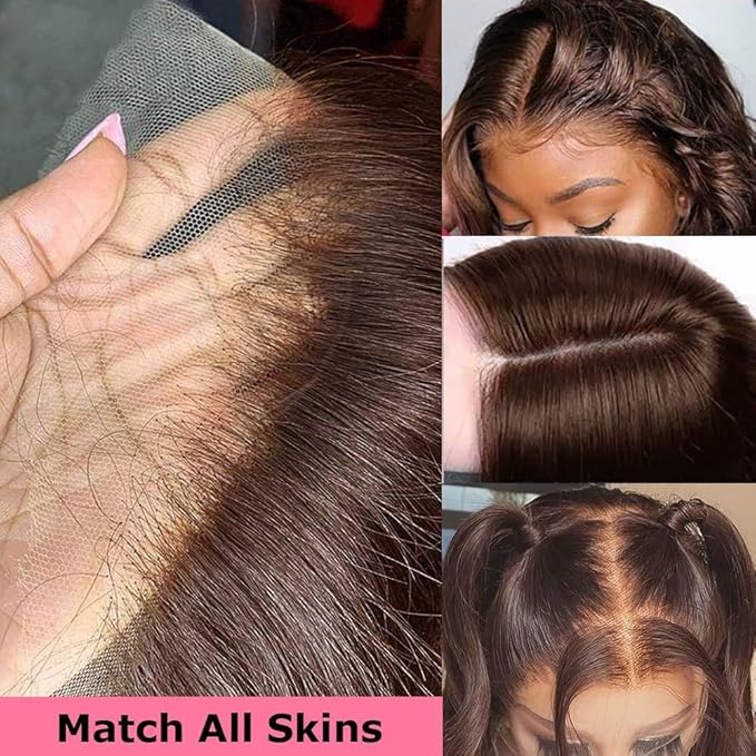 Chocolate Brown Human Hair Wig 200 Density 13X4 Body Wave Lace Front Wigs Human Hair HD Frontal Wigs Pre Plucked Glueless Brown Lace Front Wig for Women 18 Inch
