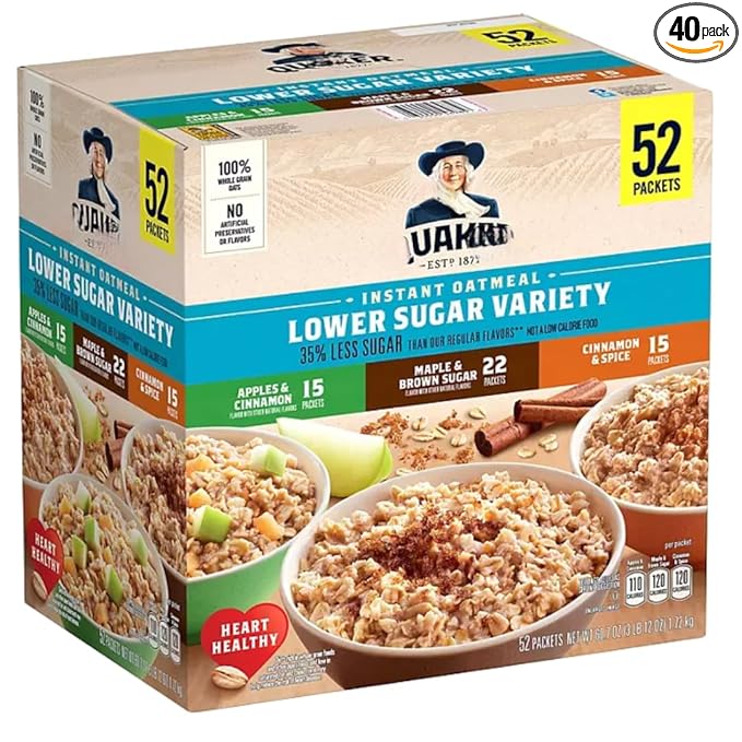 Lower Sugar Instant Oatmeal Variety Pack 1.17 oz Packets 52 Count (1 Pack)