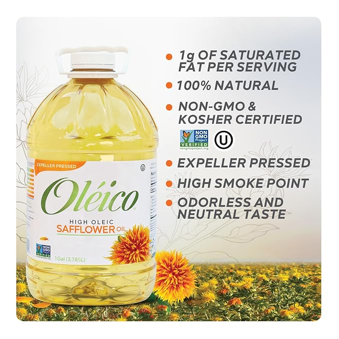 Oleico - High Oleic Non GMO Certified Kosher Verified Expeller Pressed High Heat Stable Safflower Oil Bottle of 128 fl oz