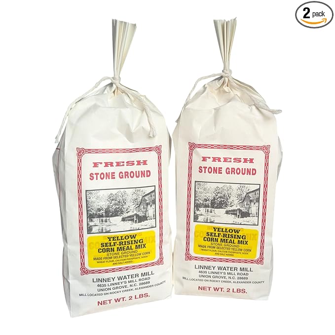 Stone Ground Southern Staples | Cornmeal Grits &amp Pancake Mixes | Made by Linney’s Water Mill North Carolina | Includes Southern Recipe Card (Cornmeal - Yellow Corn)