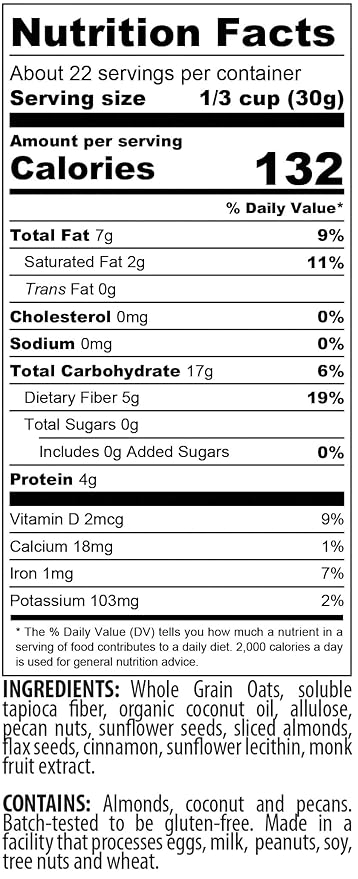 MyCerealMix Sugar Free Granola Cinnamon Pecan 6-Pack Bulk 144oz – Keto High Fiber Diabetic Cereal Plant-Based Gluten Free Snack Monk Fruit No Stevia or Erythritol Bulk Value Healthy Breakfast