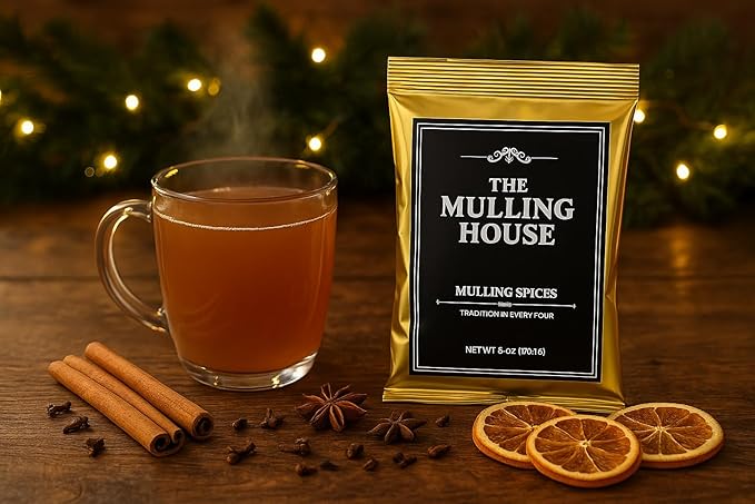 The Mulling House Mulling Spices Bulk 12-Pack – 6 oz Pouches for Making Magic in Cider Wine Tea Coffee &amp Baking – Instant Dissolving Drink Mix with Cinnamon Clove Nutmeg Citrus – Holiday Fav