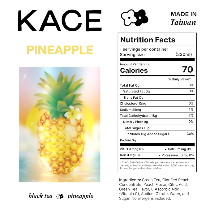 KACE Tea Pineapple Black Iced Tea 10.8 Fl Oz (Pack of 12) - All-Natural Cold Brew with Asian Pineapple 65mg Caffeine 320ml Can