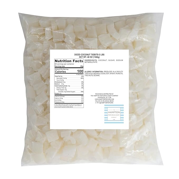 Diced Coconut Tidbits 3 Pound Bulk Bag Dried Coconut Hampton Distribution