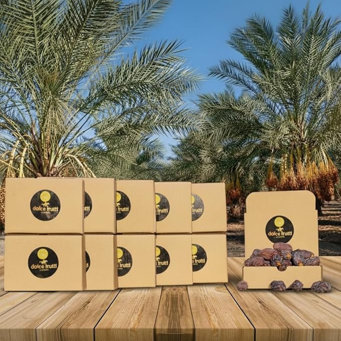 Dolce Frutti's Organic Medjool Dates Grown in California– 10 Lbs –Jumbo Soft and Naturally Sweet Non-GMO Rich in Fiber Antioxidants (10 Lbs)