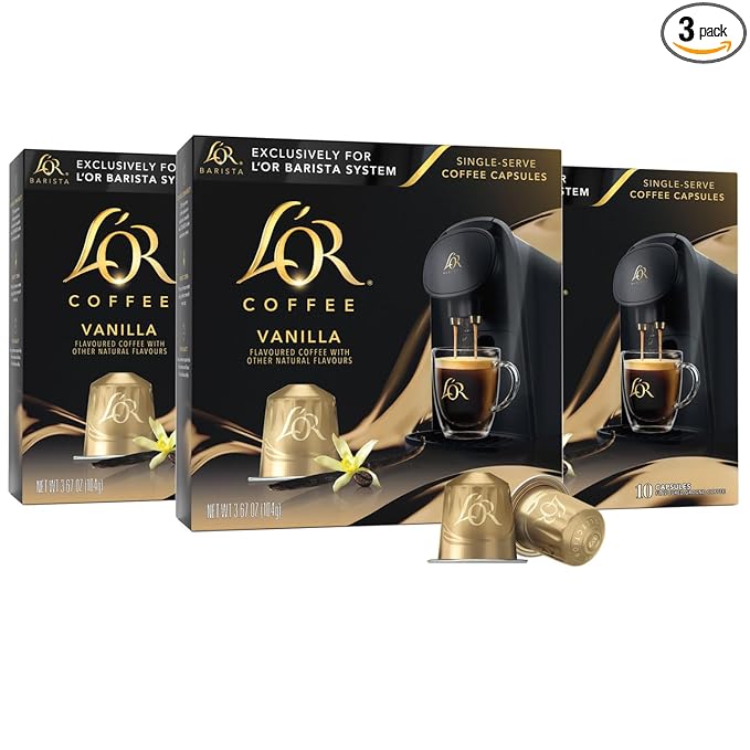 L'OR Coffee Pods 30 Count Vanilla Blend Single-Serve Aluminum Coffee Capsules Compatible with The Barista System &amp *Nespresso Original Machines 30 Count (Pack of 3)