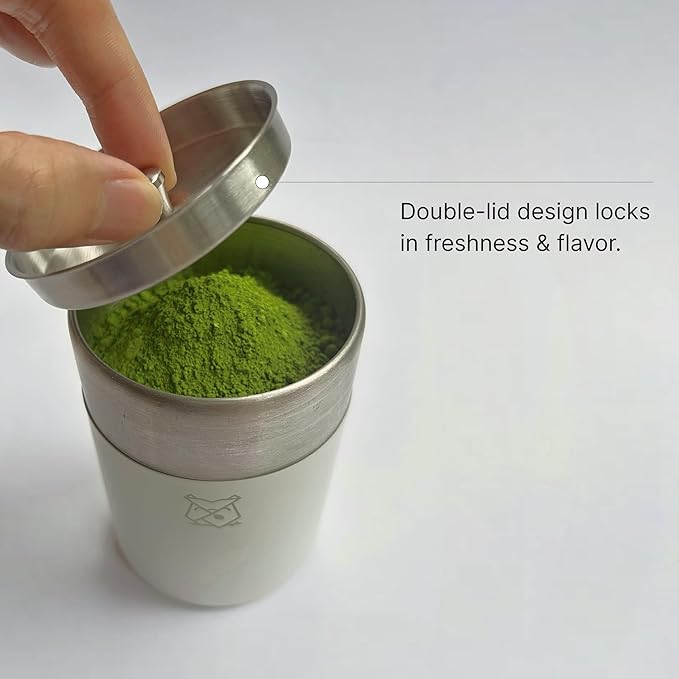 FKRŌ Ami Matcha Canister – Airtight Double-Seal Stainless Steel Tea &amp Coffee Storage Tin for Matcha Powder Loose Tea &amp Spices