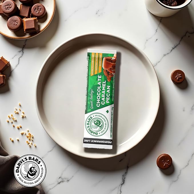 Daryl's Bars Chocolate Caramel Pecan On the Go Whey Protein Bars Gluten Free Low Sugar Protein Snack Meal Replacement Pack of 2