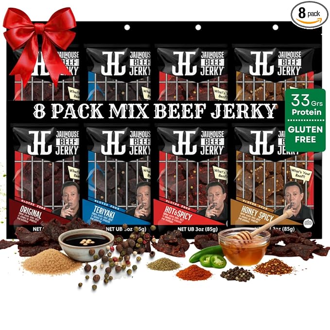 JailHouse Beef Jerky Mix Pack | High-Protein Snacks for adults Gluten-Free Jerky Fuel for Active Lifestyles | Uncut Mob Taste | Your Poker Table Carnivore Snax | The Perfect Gourmet Gift for Men
