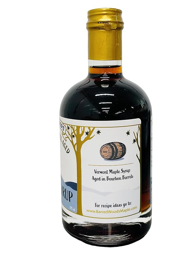 Bourbon Maple Syrup - Authentic &amp Real Vermont Maple Syrup - Maple Syrup Aged in Premium Bourbon Barrels - Barred Woods Maple