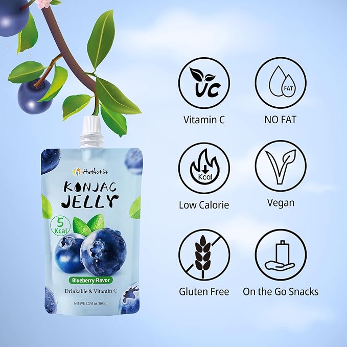 Hethstia High Protein Ramen Soup Chicken Flavor 6-Pack and Konjac Jelly Blueberry Flavor 10 Pouches Drinkable Jelly – Low Calorie Vegan Keto