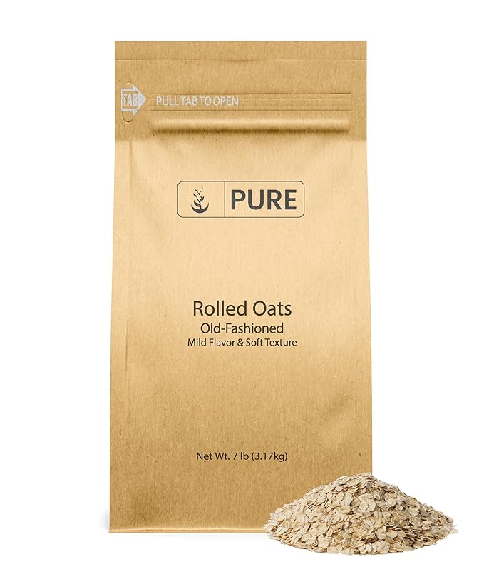 Pure Original Ingredients Rolled Oats (7 lb) Old Fashioned Mild Flavor Soft Texture Resealable Eco-Friendly Packaging