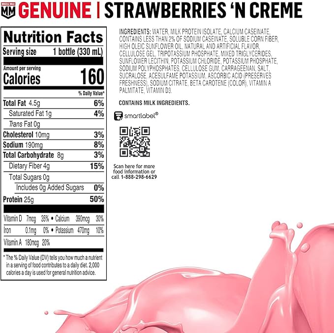 Muscle Milk Genuine Shake Strawberry 11.16 Fl Oz Bottles (12 Pack) &amp Optimum Nutrition Protein Shake Chocolate 24g Protein 11 Fl Oz (12 Count)