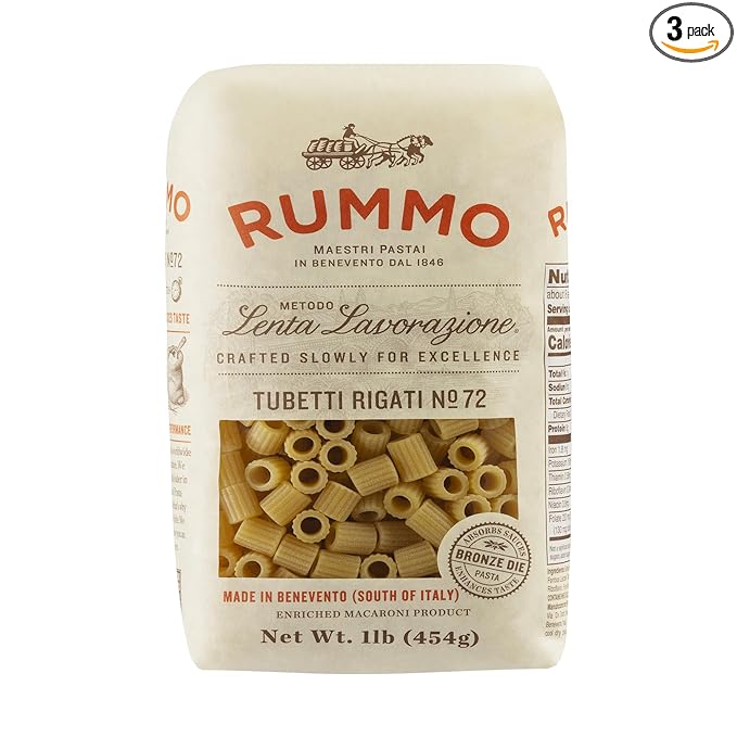 Rummo Tubetti Rigati Pasta N.72 - Tubettini Pasta Ditalini Pasta Noodles Short Cut Pasta Durum Wheat Pasta from Italy - 16 Ounce (Pack of 3)