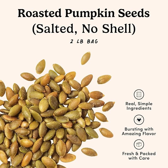 Nuts.com – Roasted Pumpkin Seeds – 2 Lb Bag Salted No Shell Pumpkin Seeds Healthy Snack for Adults &amp Kids Rich in Protein Fiber Calcium &amp Potassium – Keto Friendly Vegan Gluten-Free &am