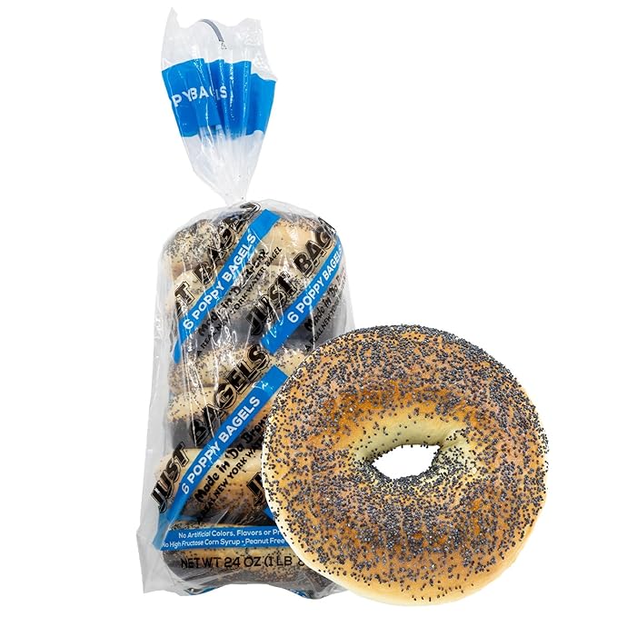 Just Bagels Poppy Bagels - 8 Packs Of 6 Bagels Per Pack - 48 Total Non-GMO