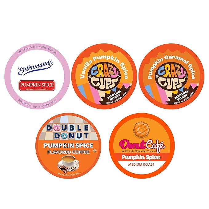 Perfect Samplers Pumpkin Spice Coffee Pods Variety Pack Medium Roast Fall Coffee for Keurig K Cups Machines Pumpkin Party Sampler 30 Count