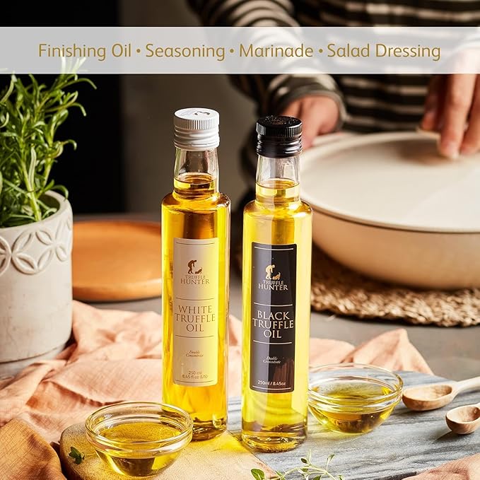 TruffleHunter - Black &amp White Truffle Oil Set - Extra Virgin Olive Oil for Cooking &amp Seasoning - 8.45 Oz X2