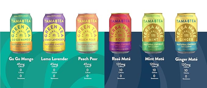 Unsweetened Sparkling Green Tea by Tama Tea - Organic Peach Pear Iced Green Tea Zero Calories &amp Zero Carbs | 45mg Caffeine No Artificial Ingredients 12 oz (12-Pack)