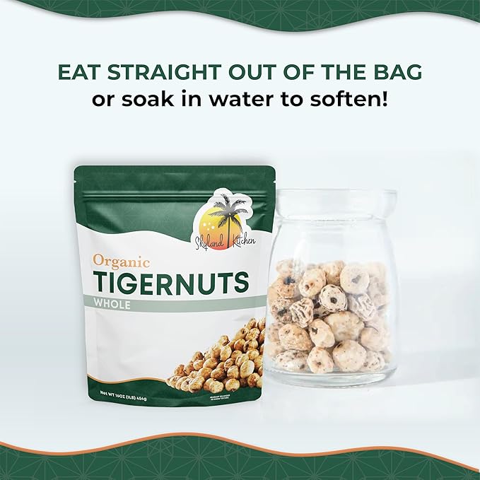 Skyland Kitchen Organic Whole Tigernuts Nut-Free Raw Snack Gluten-Free Vegan Paleo Friendly High Fiber Non-GMO 2 x 16oz(pack of 2)