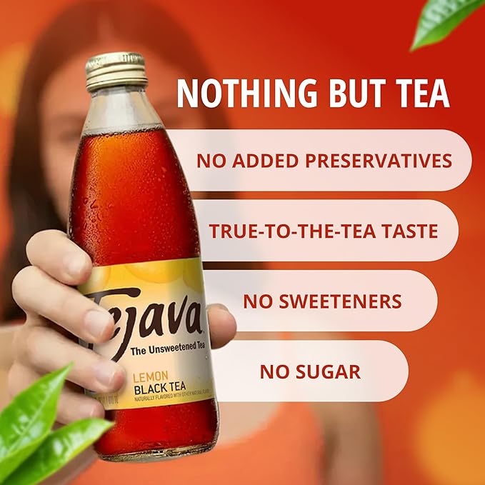 Tejava Lemon Black Iced Tea 24 Pack 12oz Glass Bottles Unsweetened Non-GMO Kosher No Sugar or Sweeteners No calories No Preservatives Brewed in Small Batches