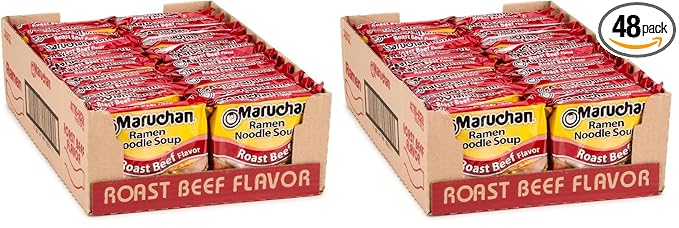 Maruchan Ramen Roast BeefInstant Ramen NoodlesReady to Eat Meals3 Oz(Pack of 48)