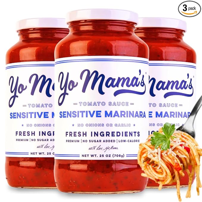 Yo Mama's Foods Sensitive Marinara Pasta Sauce | (3) 25 Ounce Jars | No Sugar Added Low Carb Gluten Free Paleo Friendly and Made with Fresh Non-GMO Tomatoes