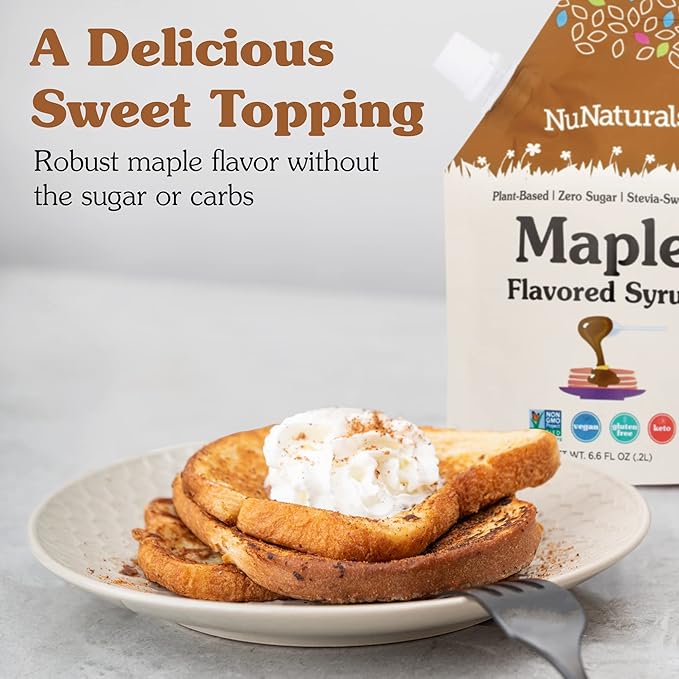 NuNaturals Stevia Syrup Sugar-Free Sweetener Plant-Based Sugar Substitute Zero Calorie Sugar-Free Syrup Maple 6.6oz (3-Pack)