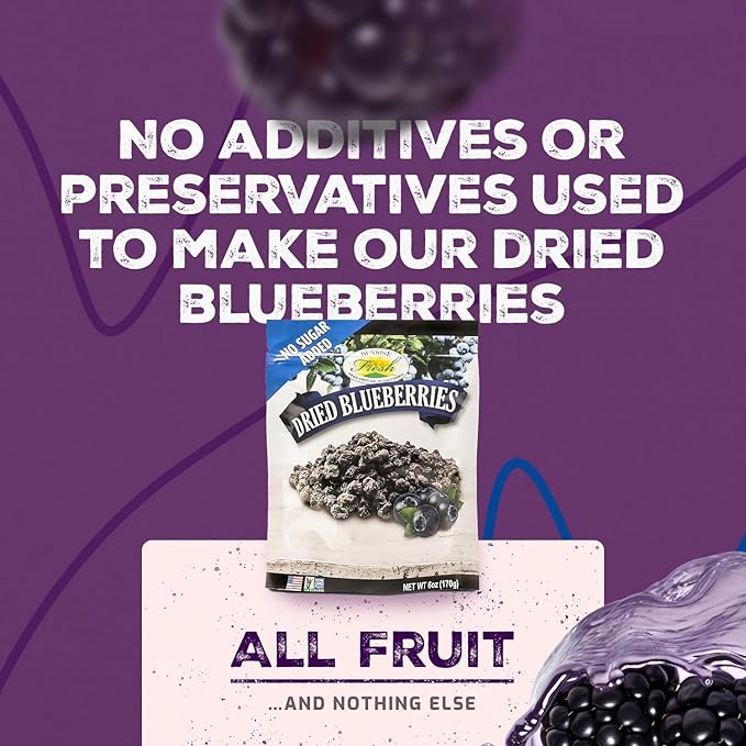 Sunrise Fresh Dried Blueberries 1lb. Bag - No Sugar Added Dehydrated Fruit for Baking Healthy Snack
