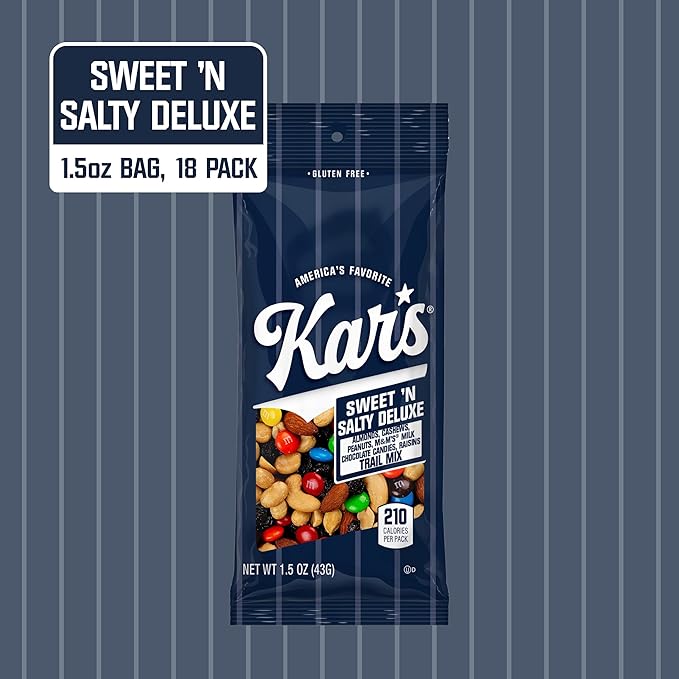 Kar’s Nuts Sweet ‘N Salty Deluxe Trail Mix 1.5 oz – Grab &amp Go Bags Individual Snack Packs (Pack of 18) Gluten-Free Trail Mix Snack
