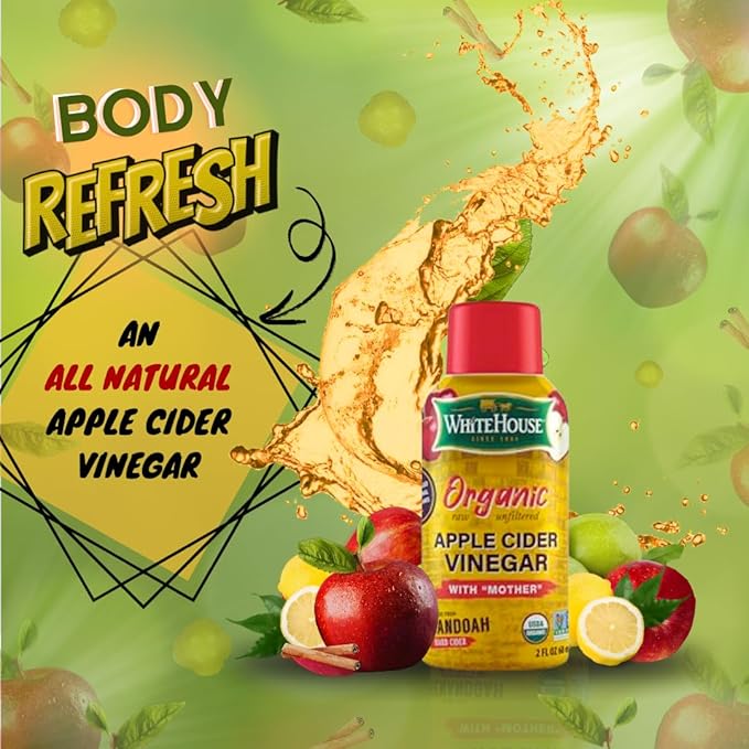 White House Organic Apple Cider Vinegar Shots Raw Unfiltered On the Go (Organic Pack of 24)