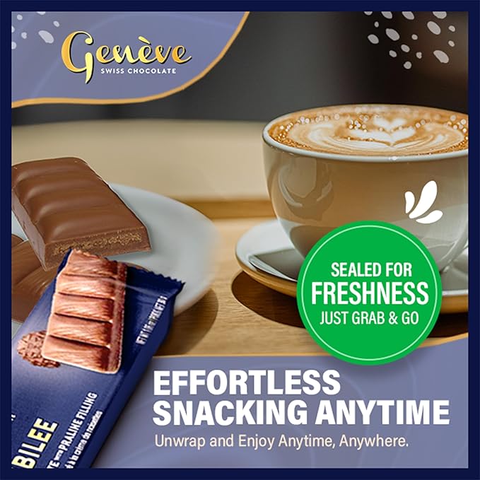 Genève Swiss Milk Chocolate Bars with Praline Filling 1 oz (12 Pack) | Geneve Jubilee | Individually Wrapped | Rich &amp Creamy | Kosher (including Passover)