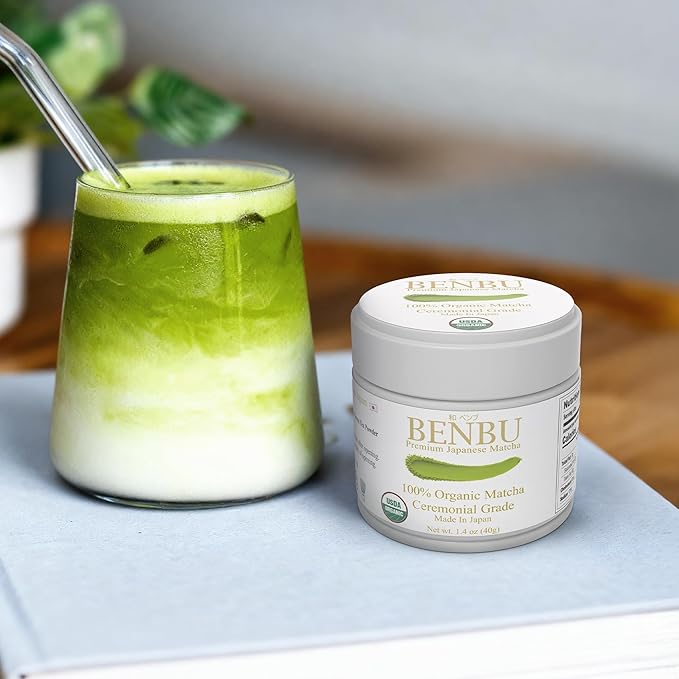 BENBU Matcha Powder - USDA Organic Ceremonial Grade First Harvest Stone-Milled in Japan Authentic Japanese Green Tea No Additives 1.4 oz (40g) Tin