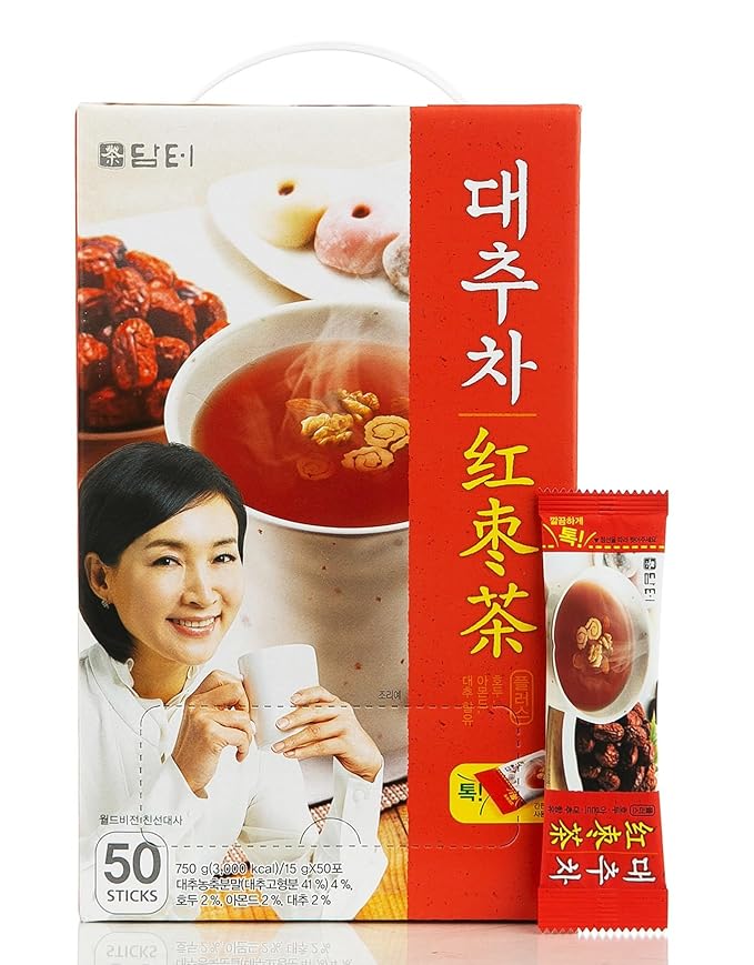 Damtuh Jujube Tea (Red Date Tea) – Traditional Korean Herbal Blend with Walnuts &amp Almonds 50 Sticks