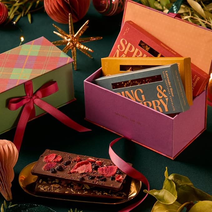 Spring &amp Mulberry Healthy Dark Chocolate Bars Sugar Free - Date Sweetened Chocolate Gift Box - Healthy Bars Gluten Free &amp Vegan - All Bar Holiday Chocolates Gift Set