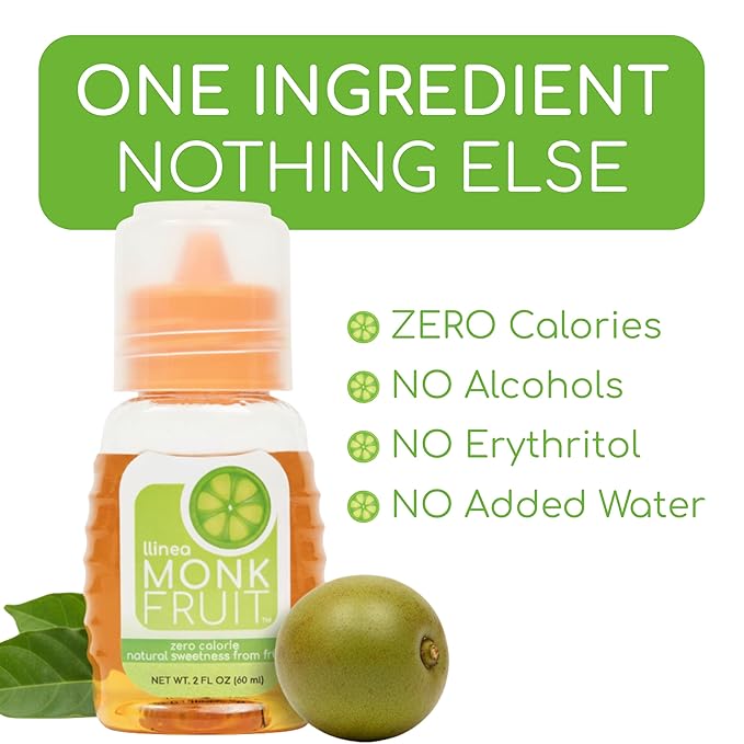 llinea Monk Fruit - 100% Monk Fruit Sweetens Coffee Tea Smoothie &amp More Zero-Calorie Zero-Carbs Gluten-Free Non-GMO No Erythritol Approx. 400 Servings - 2 Fl Ounces per Bottle 2 Pack