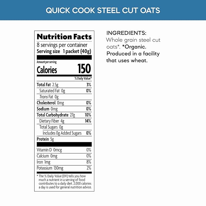 Nature's Path Organic Quick Cook Quick Cook Steel Cut Instant Oatmeal 11.3 oz (Pack of 6) Non-GMO