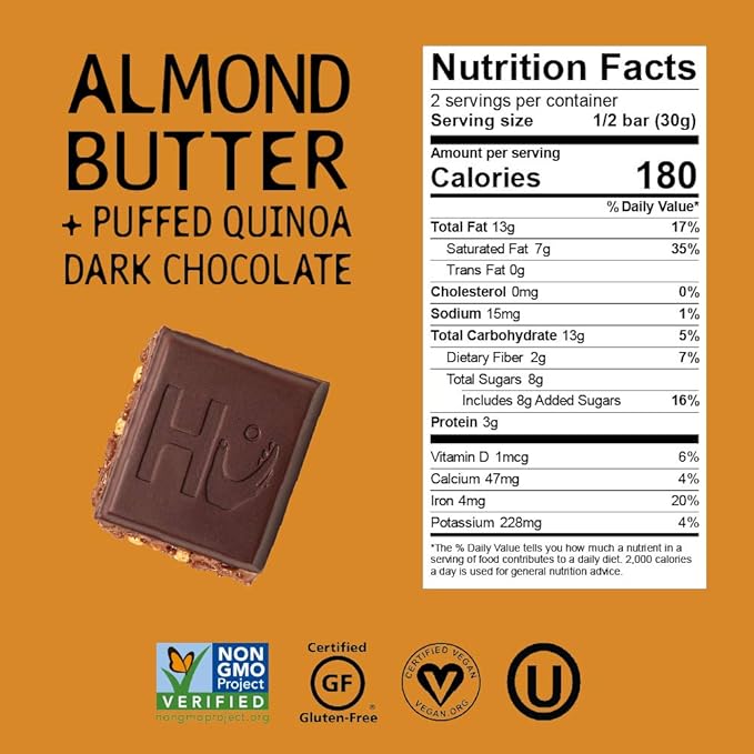 Hu Chocolate Bars | 8 Pack Almond Butter Puffed Quinoa Chocolate | Natural Organic Vegan Gluten Free Paleo Non GMO Fair Trade Dark Chocolate | 2.1oz Each