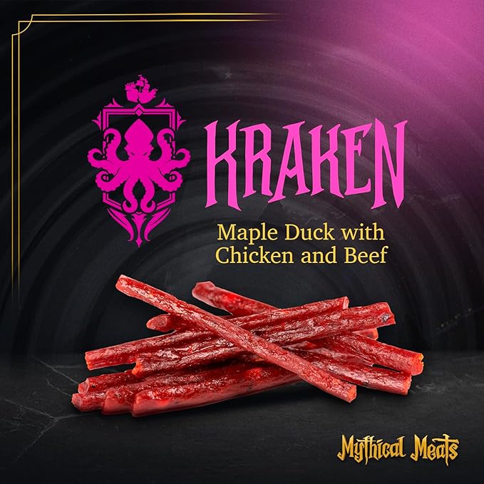 Mythical Meats Original Flavor (Kraken) 12-Pack Snack Sticks – Maple Duck with Chicken and Beef – Dried &amp Dehydrated Meats Seasoned to Perfection – High Protein Snacks